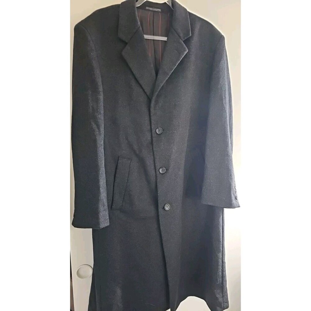 Andre Lanzino Men Classic Charcoal Cashmere & Wool Overcoat Hand Tailored 42R